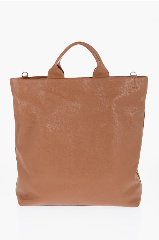 JIL SANDER TEXTURED LEATHER TOTE BAG WITH TAPE SHOULDER STRAP